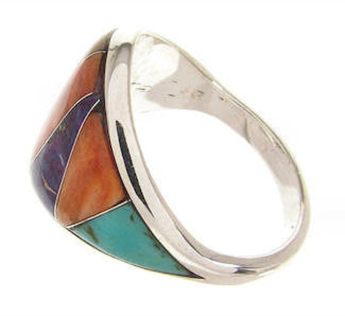 Sterling Silver Southwest Ring Multicolor Jewelry Size 5-3/4 CS59541